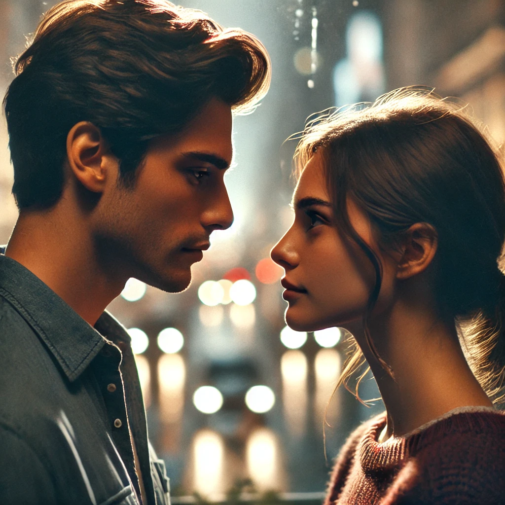 남녀가 서로 바라보는 사진입니다.