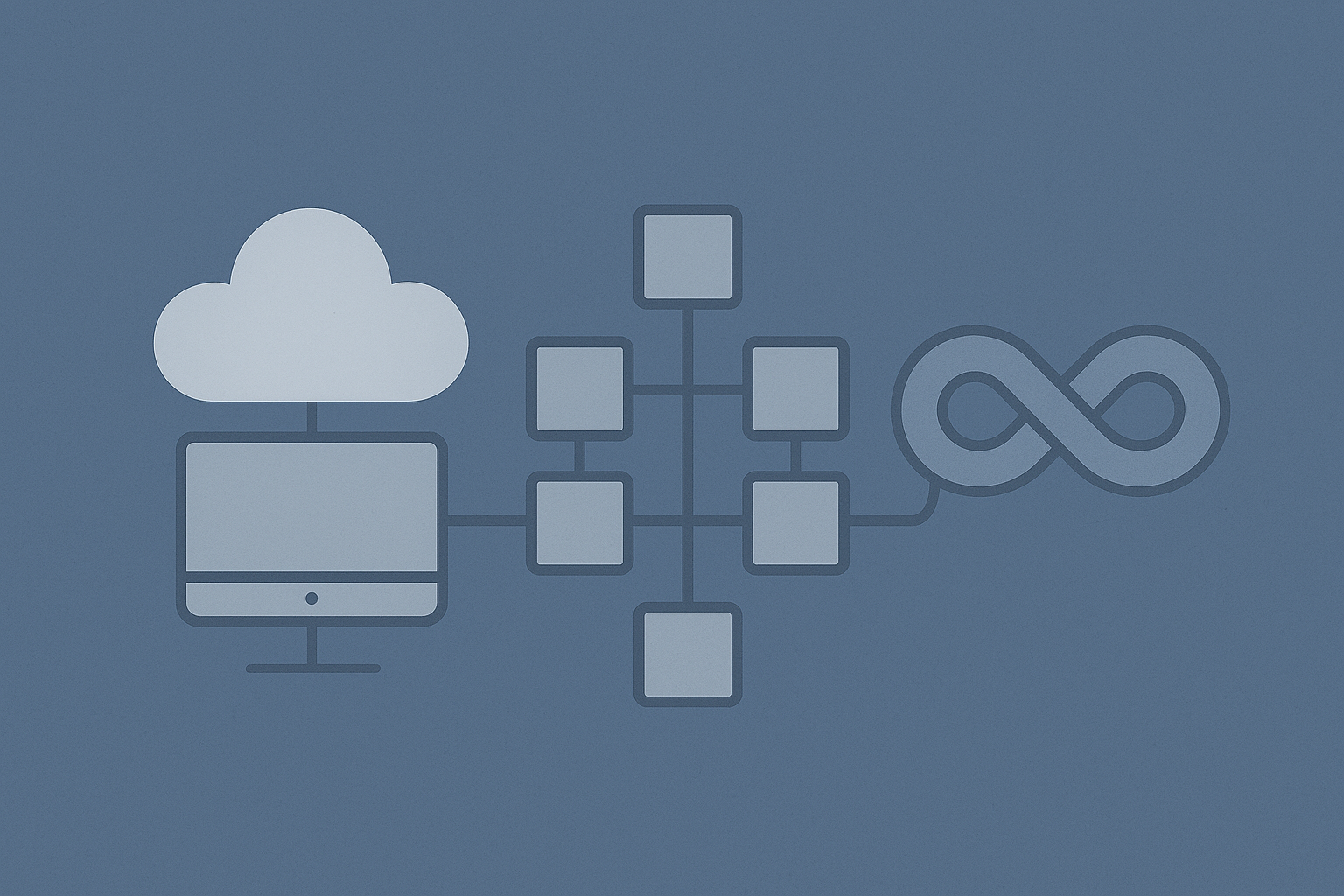 클라우드, 모듈형 블록, 무한 루프로 이어진 개발 아키텍처 흐름