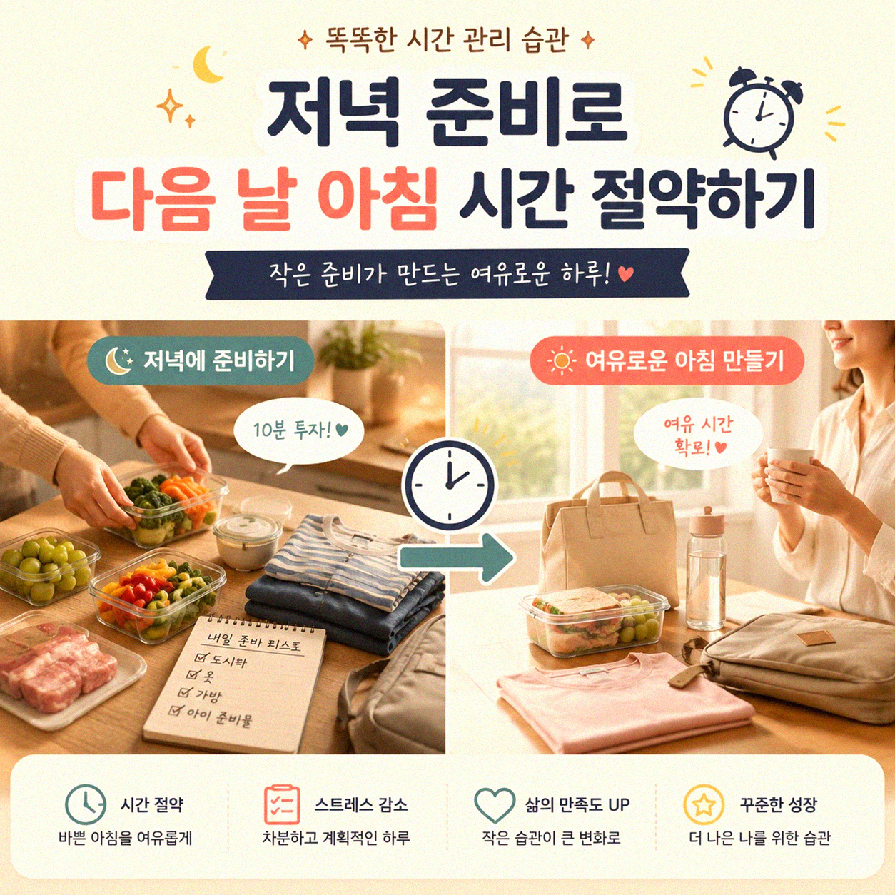 저녁 식사 준비로 다음 날 도시락 식탁 차리기