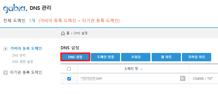 가비아-DNS설정1