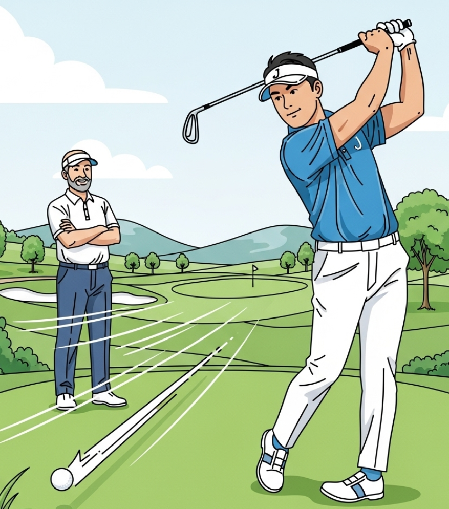 하나의 중심선 위에 그대로 연결되어 있는 골프스윙