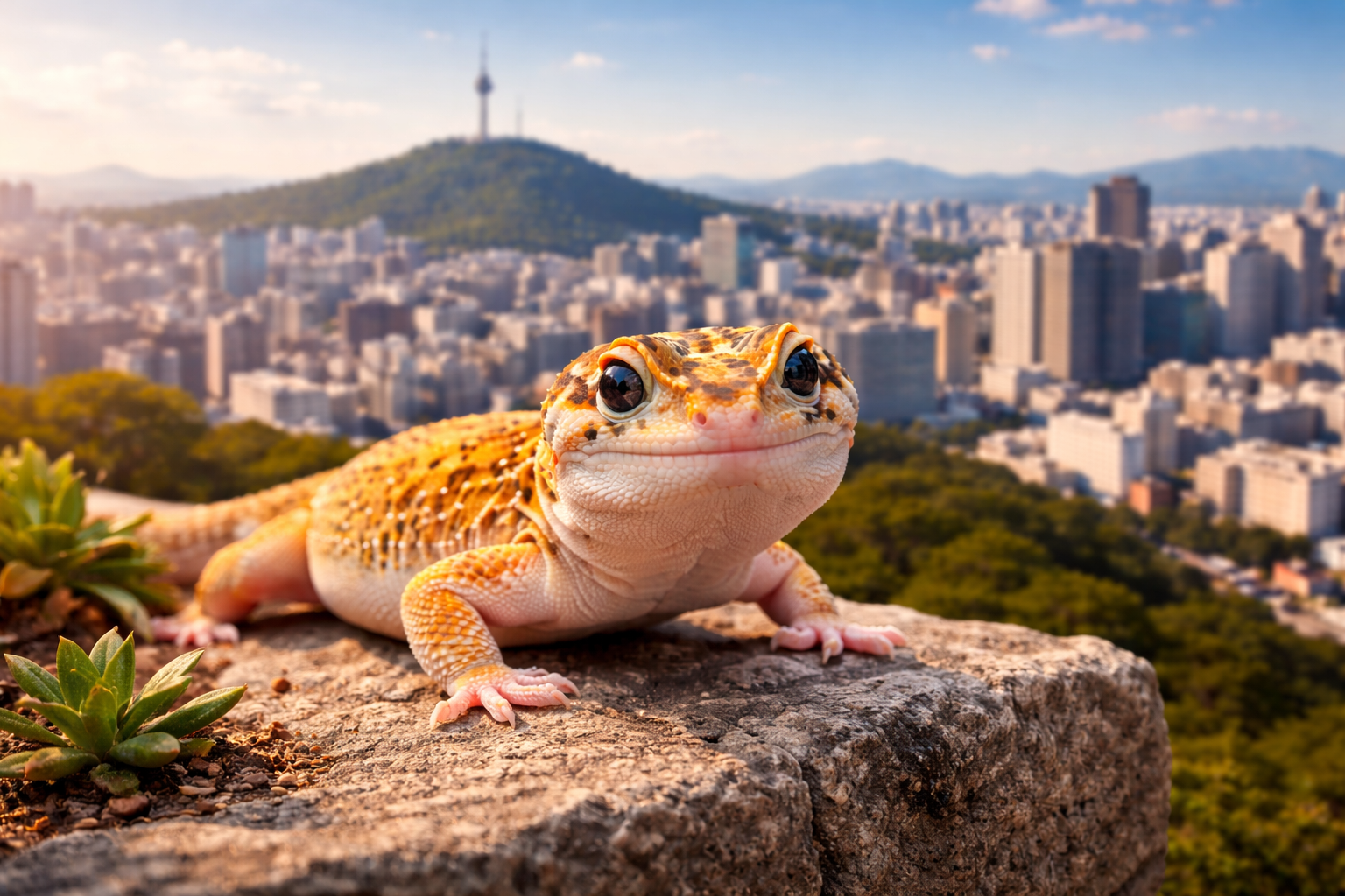 서울 배경의 도마뱀 이미지