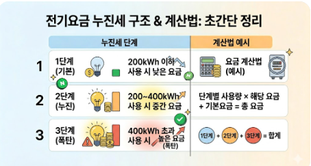 전기요금 누진세 단계 및 계산법 초간단 정리 인포그래픽