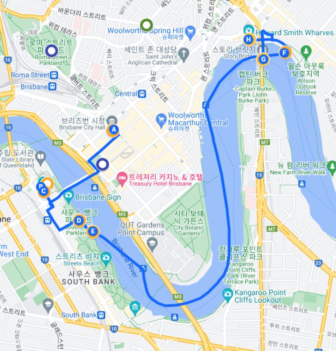 브리즈번 DAY 1 여행지도
