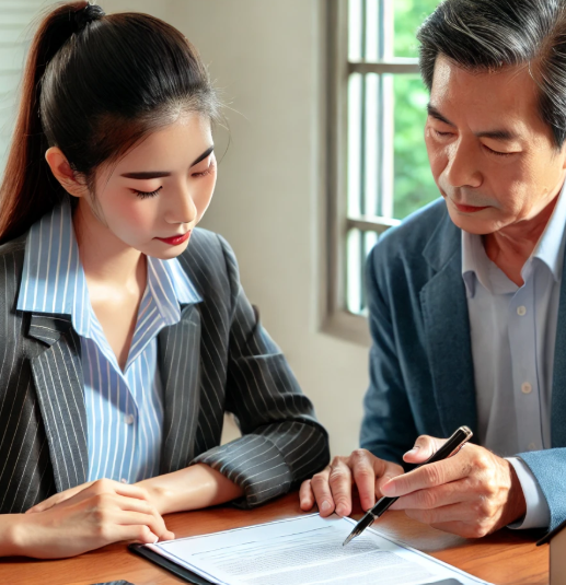 부동산계약서를작성하고있는모습