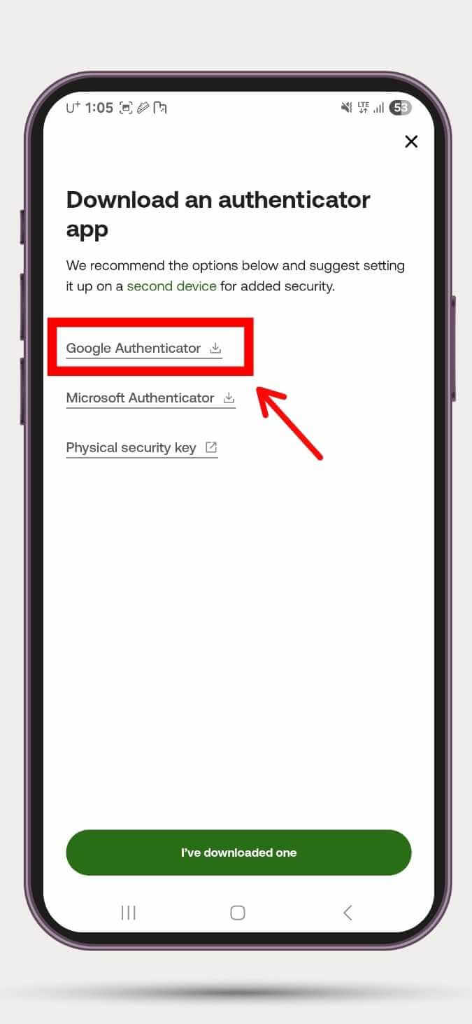 Google authenticator 부분을 가리키고 있다.