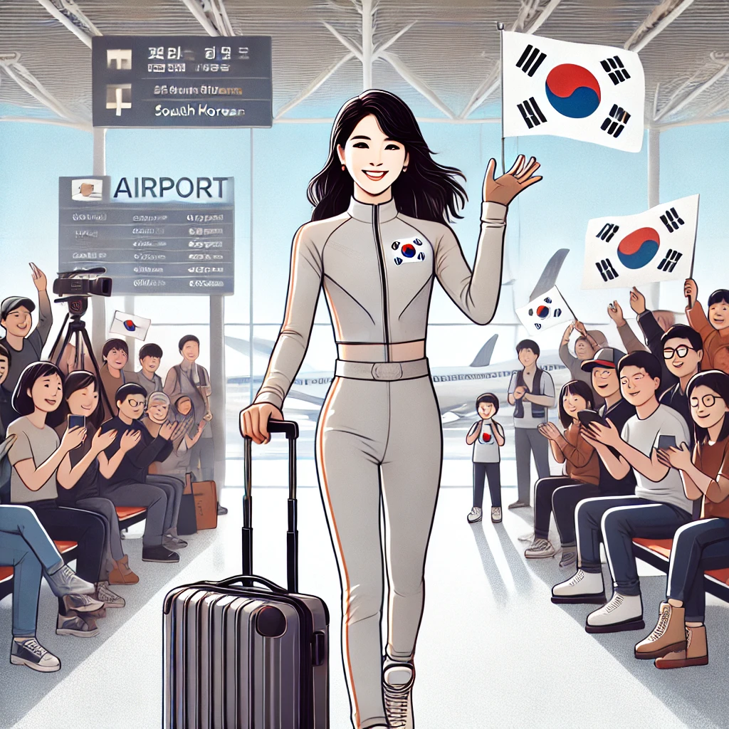 선수가 경기를 위해 공항에서 출국하는 이미지