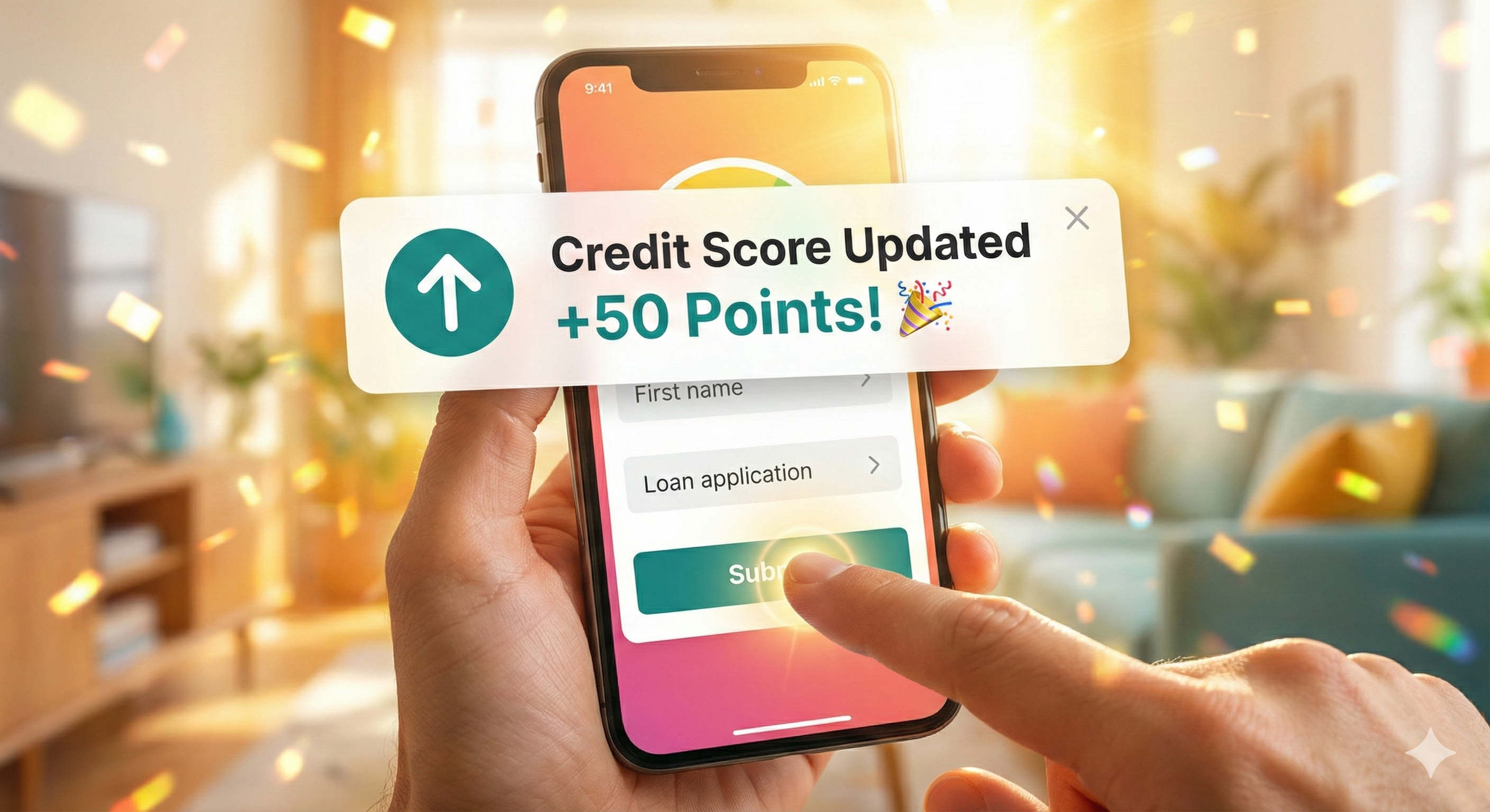 스마트폰 앱에서 비금융 정보 제출 후 신용점수가 상승했다는 알림을 확인하는 쾌감