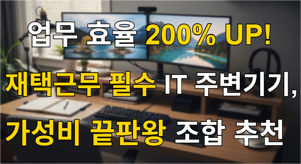 업무 효율을 극대화하는 듀얼 모니터와 인체공학 키보드, 마우스 등이 갖춰진 이상적인 재택근무 환경.