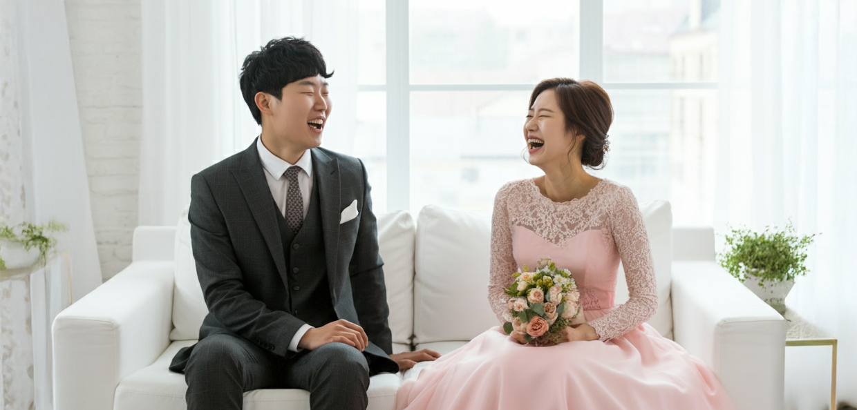 거실에 있는 신혼부부