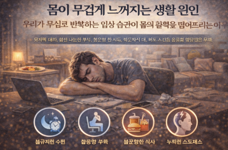 몸이 무겁고 피로에 지쳐 있는 모습