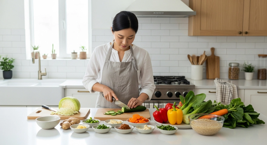 위 건강을 위한 식단을 준비하는 한국인 여성