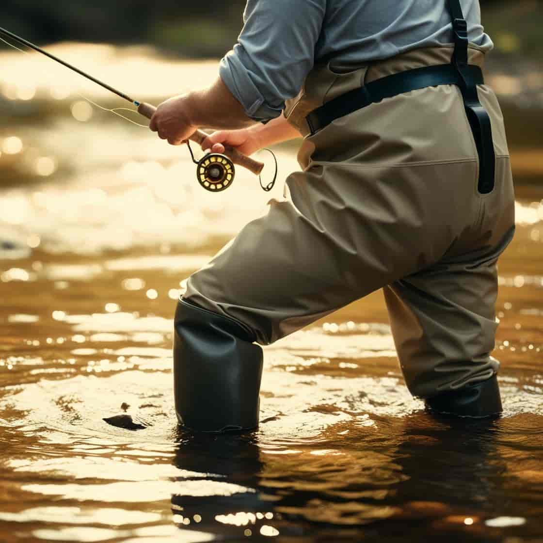 웨이더를 입고 낚시하는 사람