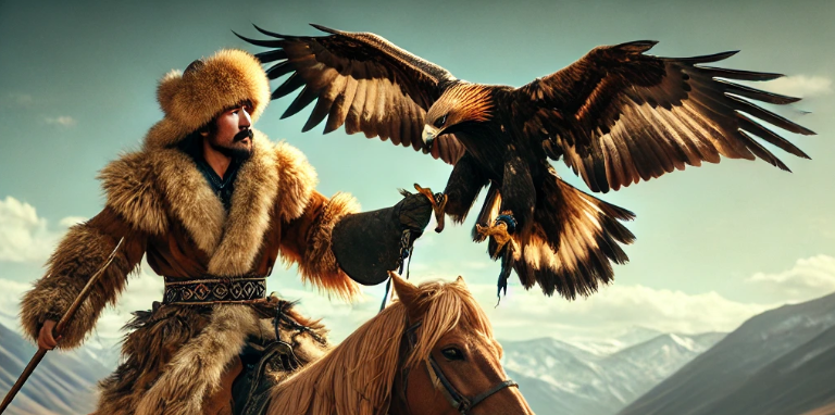 카자흐스탄의 곰과 매 사냥