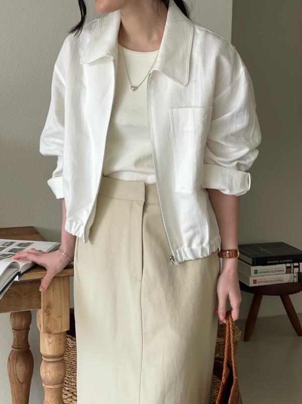 마이엔진 여성 여름 린넨 블루종 점퍼 자켓