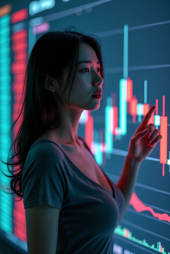 환율을 보는 여자 이미지
