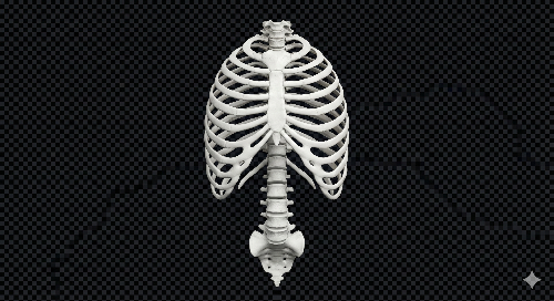 임계값 기반 세분화와 3D 재구성 알고리즘을 통해 추출된 골격 계통의 시각화 화면