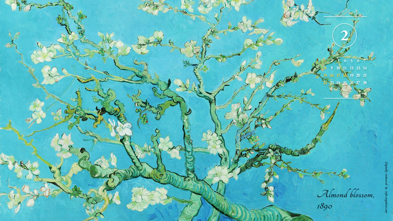 06 고흐 아몬드나무 A - 2026년2월 달력배경화면