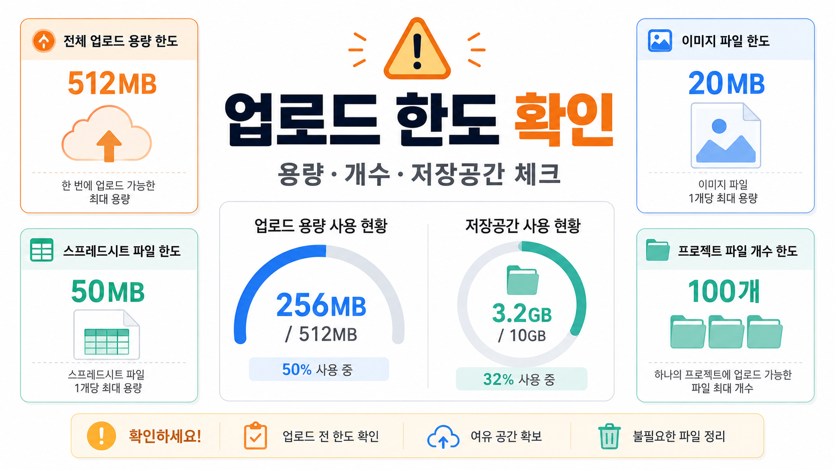 파일 용량과 개수 제한은 꼭 확인해야 해요