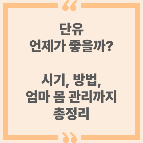 단유 언제가 좋을까? 시기, 방법, 엄마 몸 관리까지 총정리