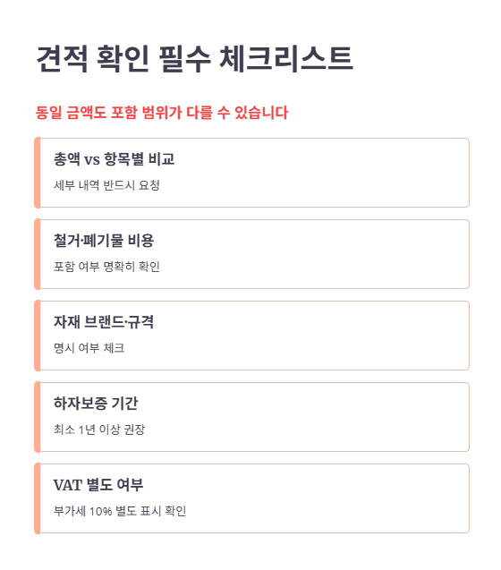 시공 견적 확인 시 주의사항