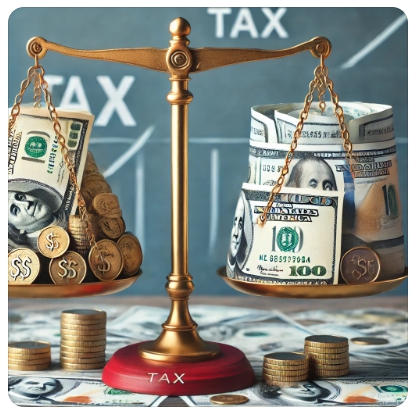 저울 위에 놓인 돈, 한쪽이 많고 한쪽이 적음