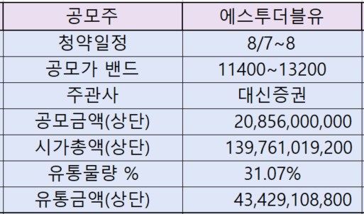 에스투더블유 공모주 청약 정보