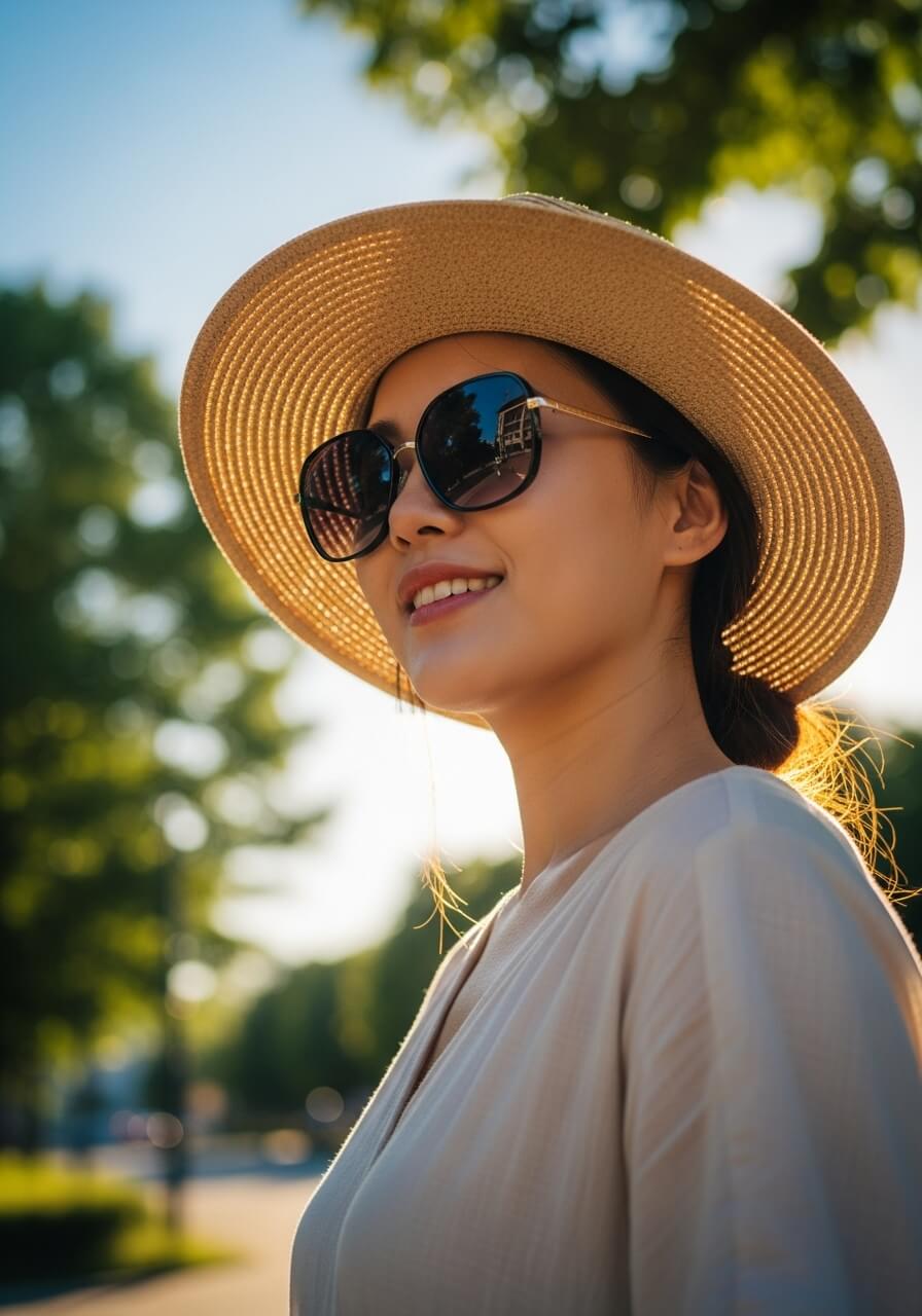 선글라스로 자외선 차단하는 여성