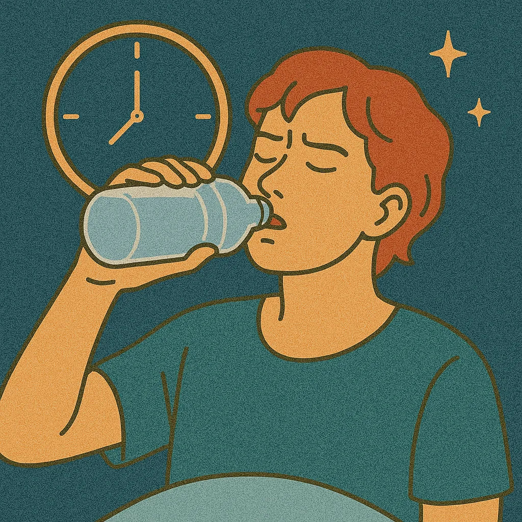 새벽에-물병을-들고-물을-마시는-사람의-일러스트