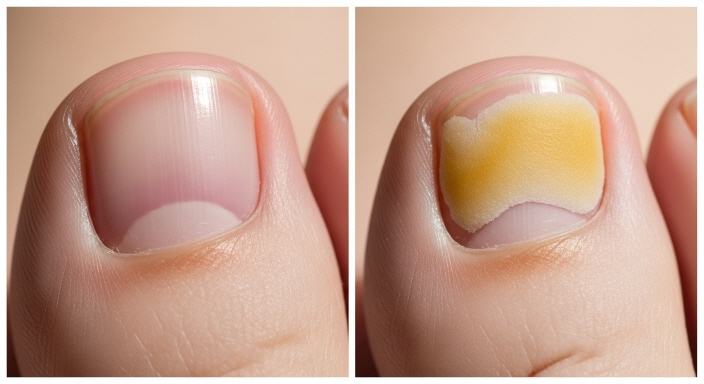 치료 전후 발톱 상태 비교