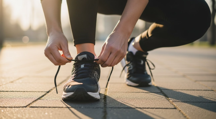 운동화 끈을 꽉 조여 매는 사진