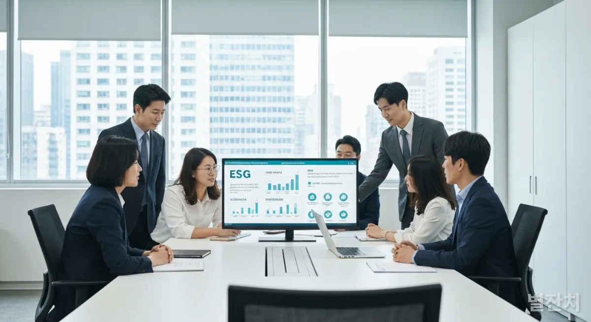 ESG 경영 전략을 논의하는 한국 기업 팀원들