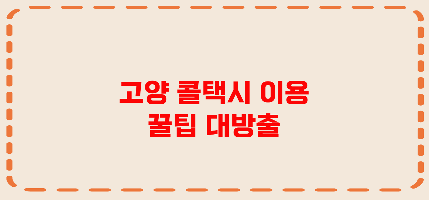 고양 콜택시 전화번호 이용꿀팁