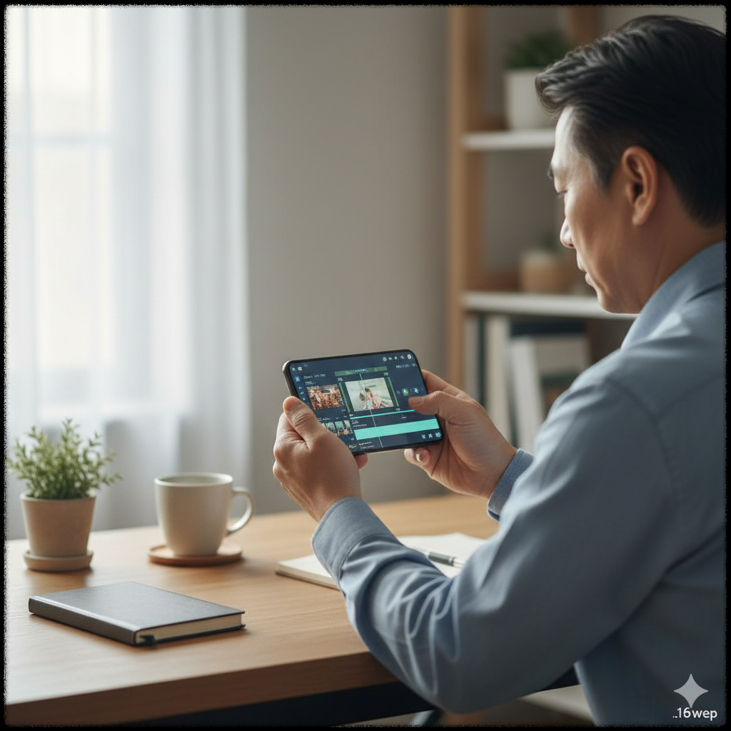 스마트폰 앱으로 영상 편집을 하는 장면