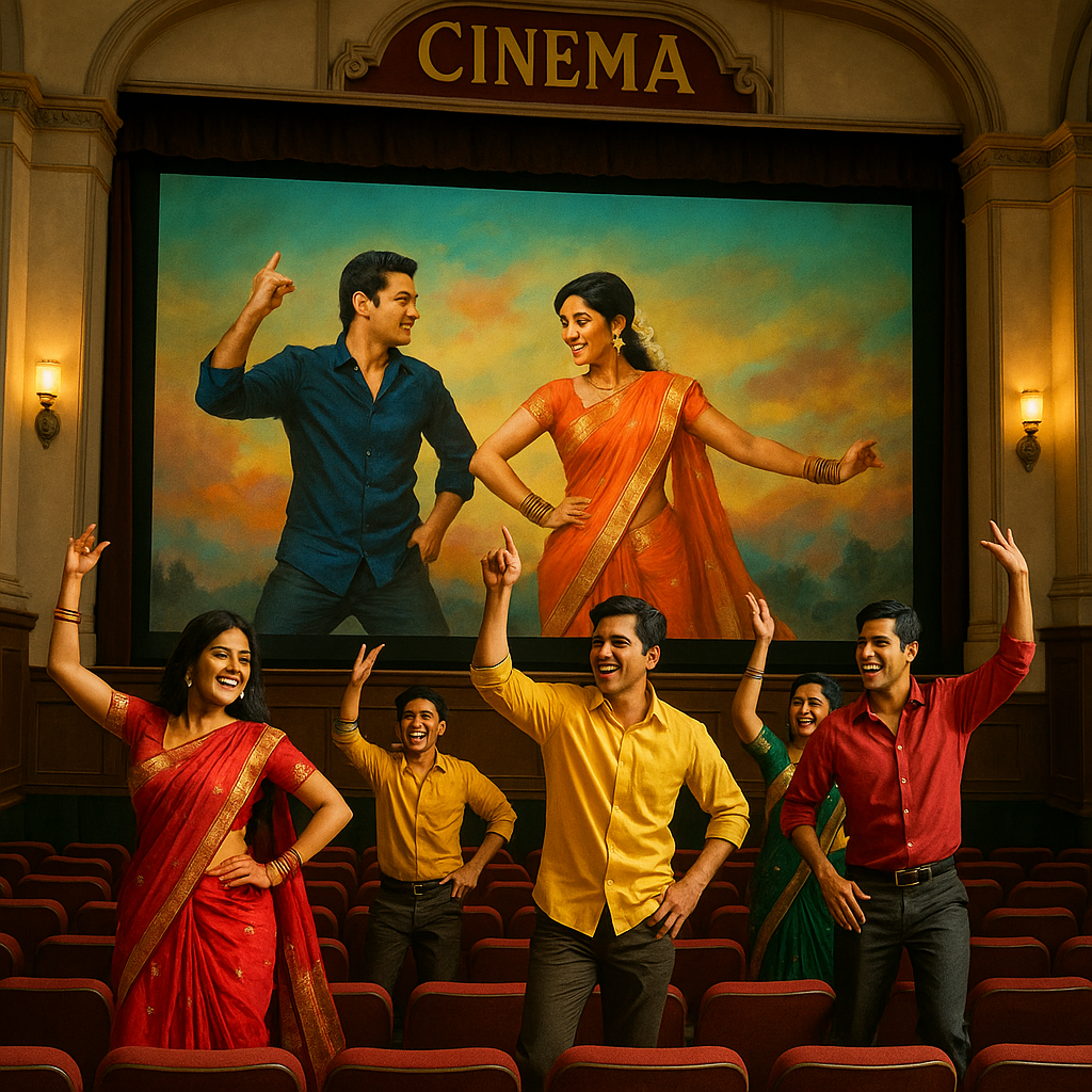 인도영화관과 인도춤을추는사람들