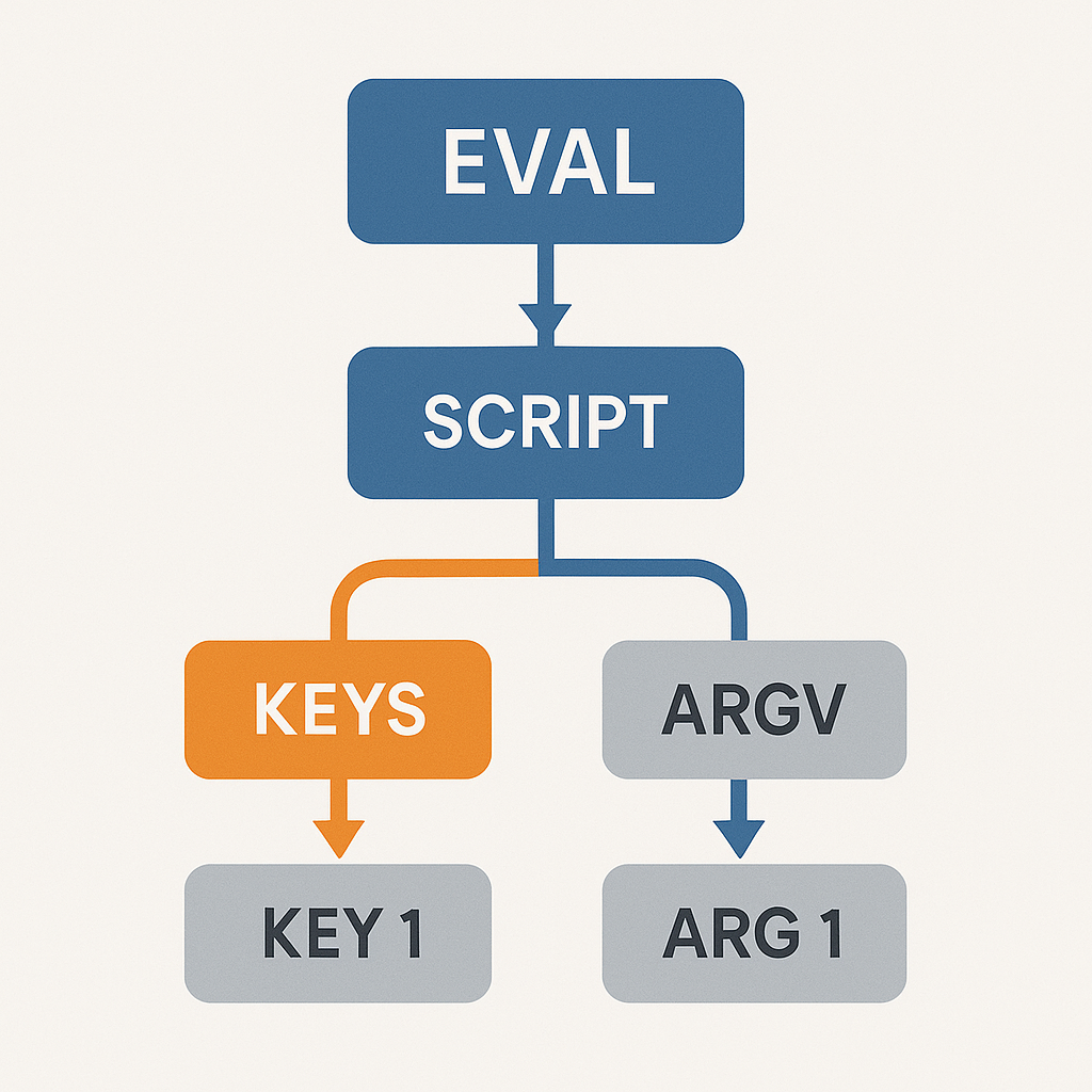Redis EVAL 명령어 구조도 - KEYS와 ARGV 배열을 통한 매개변수 전달 방식