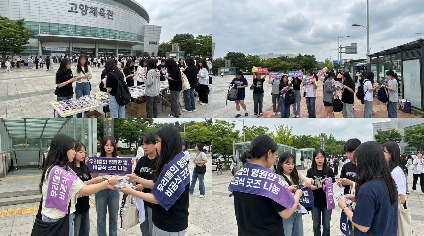 고양 아레나 주변에서 비공식 슬로건과 굿즈 나눔이 가장 활발하게 일어나는 3개 주요 포인트 안내