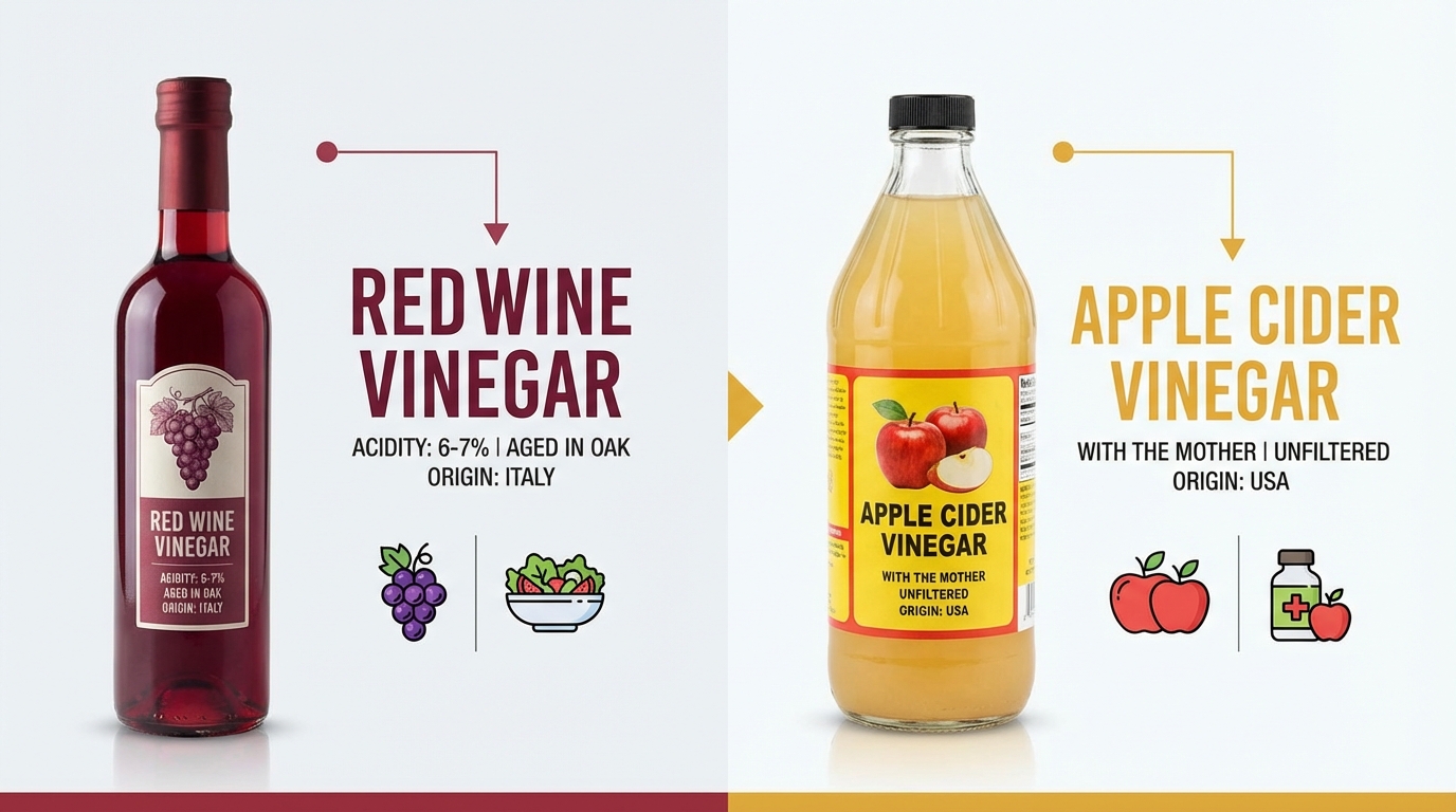 레드와인비니거와 애플사이다비니거를 한눈에 비교하는 인포그래픽 이미지
