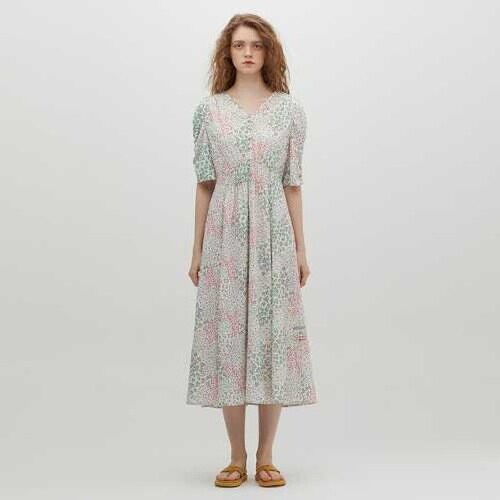 브이넥 콩 단추 원피스