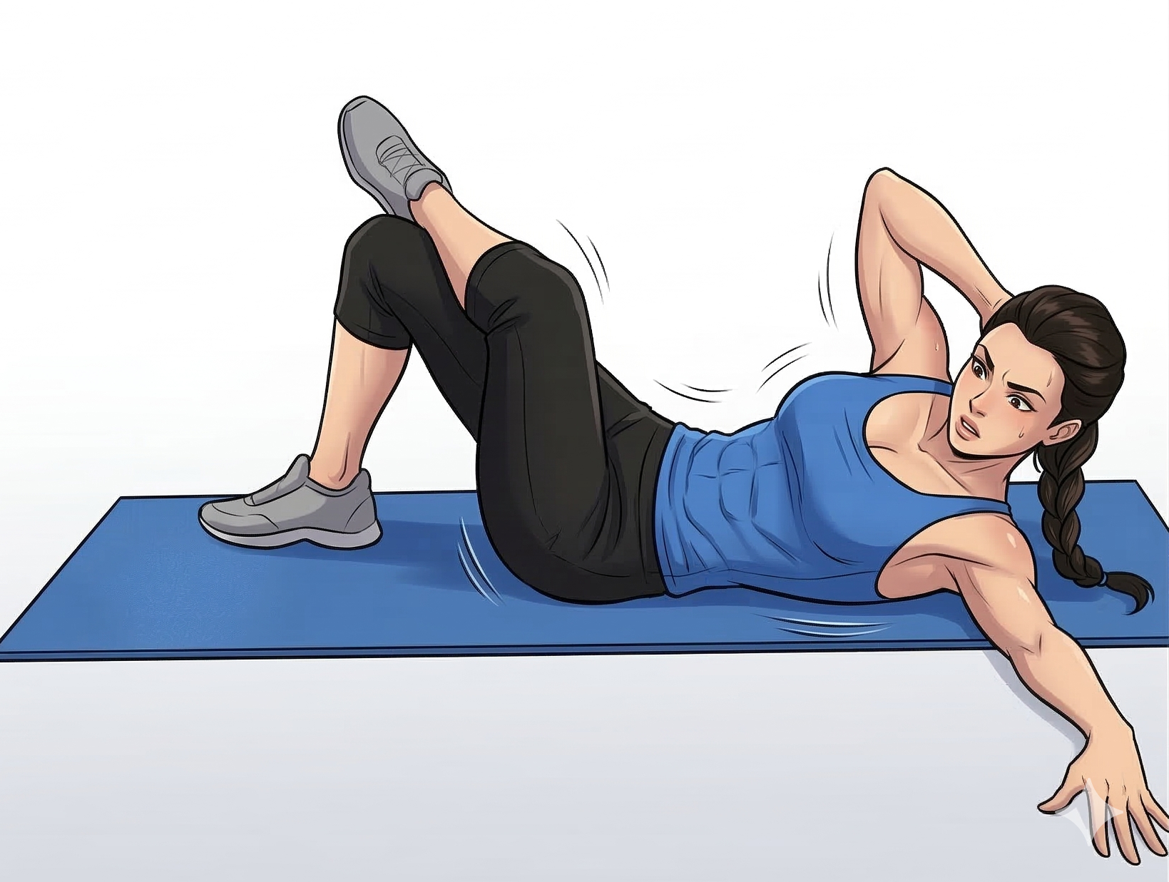 "크로스 크런치 수축 동작"