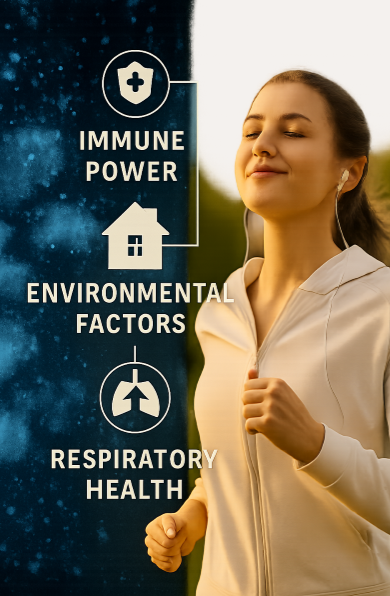 오른쪽에는 공원에서 조깅 중인 여성이 등장하며,
깊게 숨을 들이마시는 평온한 표정을 짓고 있음.