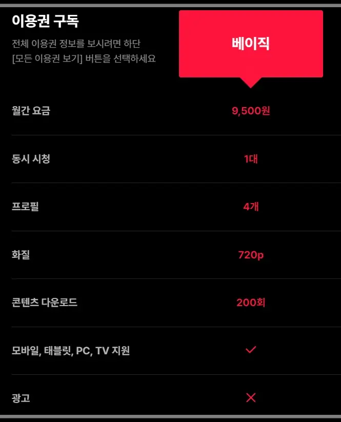 티빙-가격-요금제-종류-이용권-구독