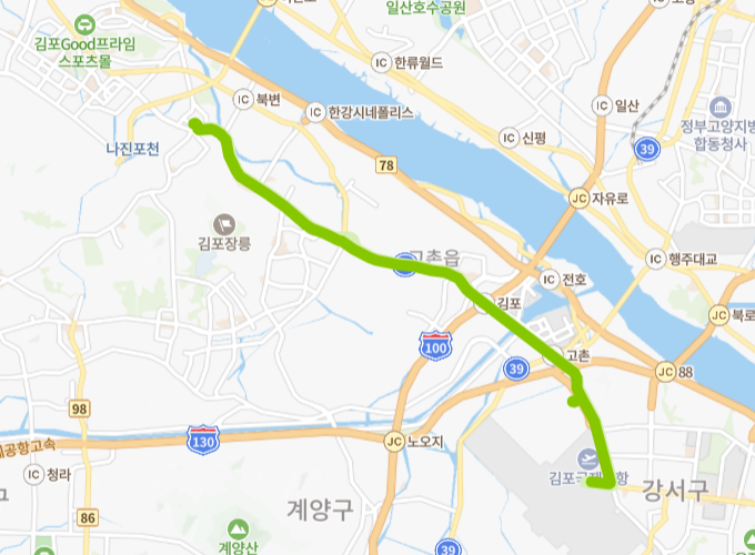 김포-서울-70번-버스-노선-지도