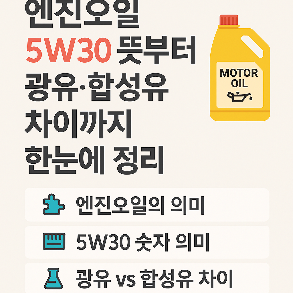 엔진오일 5W30의 의미와 광유&middot;합성유 차이를 설명하는 한국어 인포그래픽 썸네일