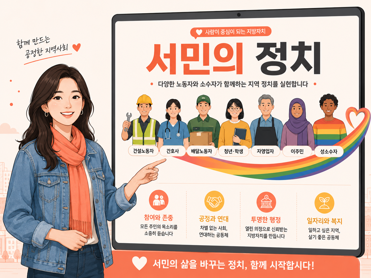 노동자와 사회적 소수자의 정당한 권리 보장을 나타내는 타이포그래픽 카드뉴스