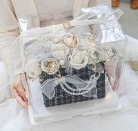 라운드오프 핸드메이드 핸드백 플라워 꽃바구니, 블랙