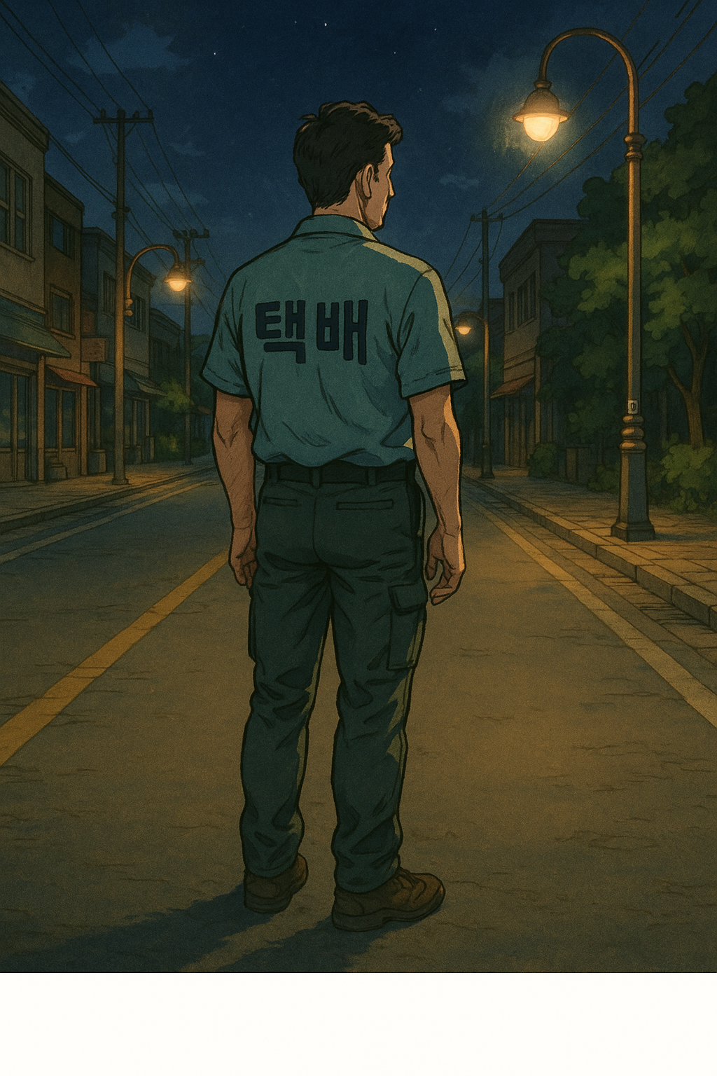 "고요한 밤, 택배를 끝낸 남자가 멈춰선 도로 위"