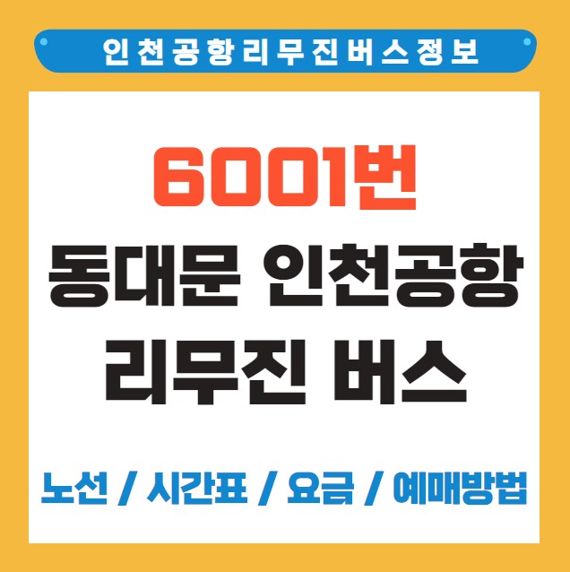 6001번 동대문 인천공항 리무진 버스 노선 시간표 요금 예매 방법