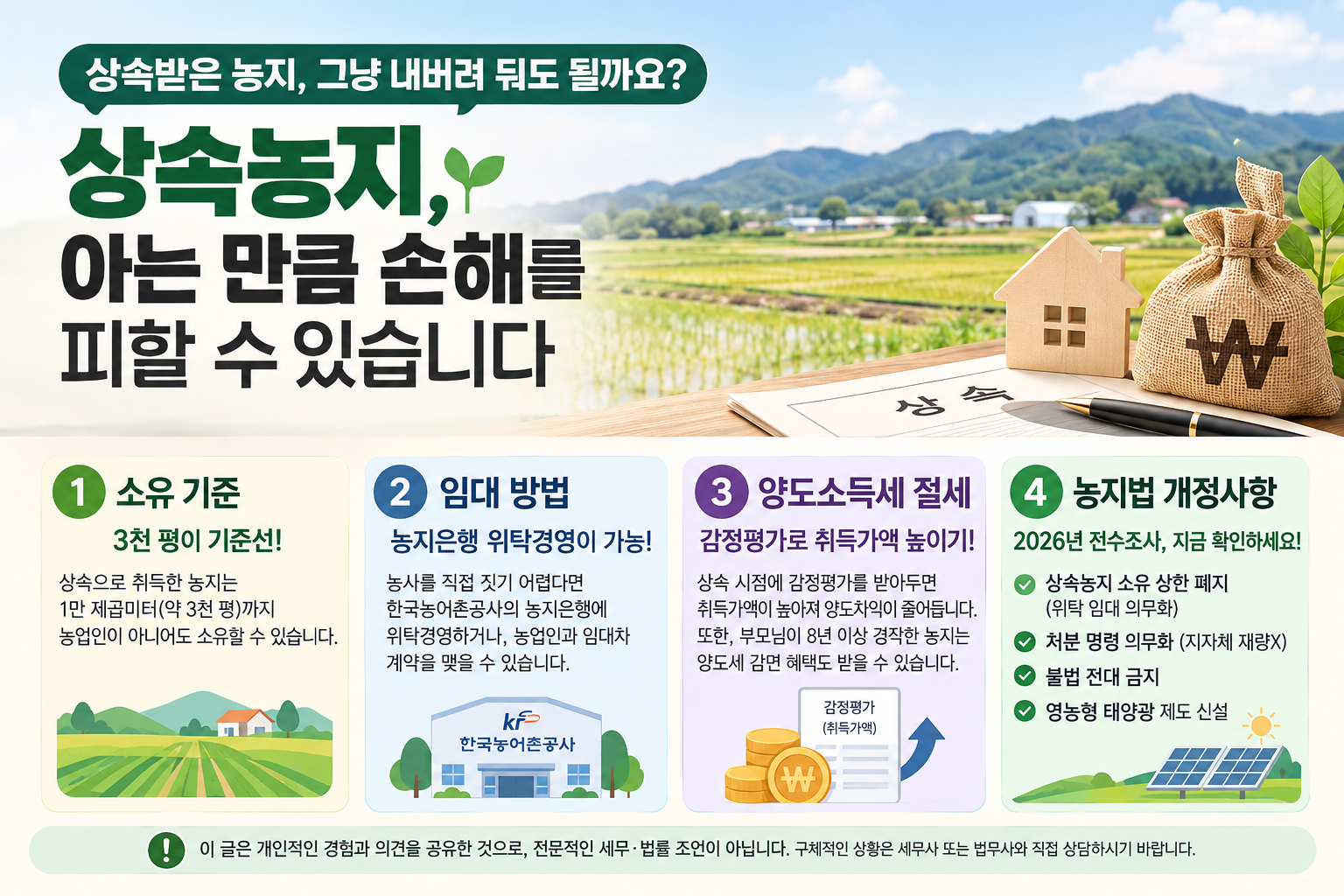 상속농지 대처법 (소유 기준, 농지은행, 양도소득세 절세)