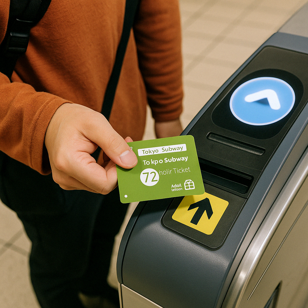 도쿄 지하철 패스를 사용하는 장면